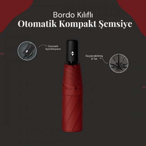 Bordo Kılıflı Otomatik Kompakt Şemsiye