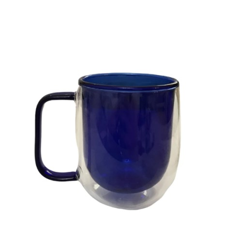 Çift Cidarlı Cam Kupa Lacivert Renk