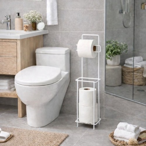 Beyaz Standlı Yedek Hazneli Tuvalet Kağıtlığı 
